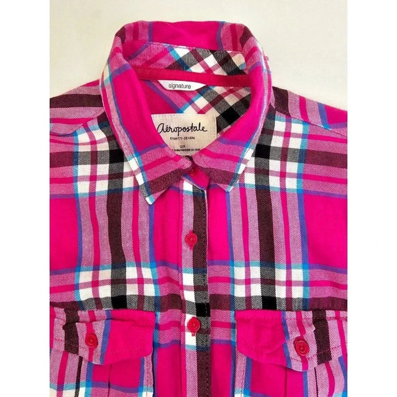 Aeropostale Eighty-Seven Signature Pink Check L/S Embroidered Logo Cotton Shirt - Picture 12 of 12